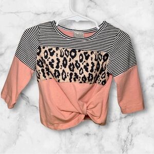 Toddler Girl Striped & Leopard Print Knot Front Top
